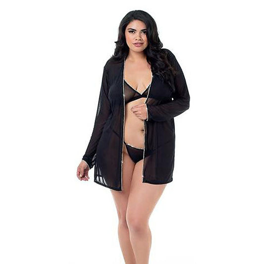 Dreamgirl Lingerie Sexy Robe Bralette & Thong Set Black - Bras and Bra Sets