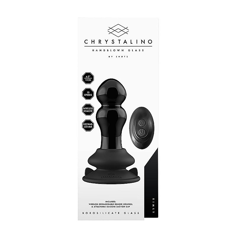 Shots Rimly Remote Control Glass Vibrator With Suction Cup - Glass Sex Toys