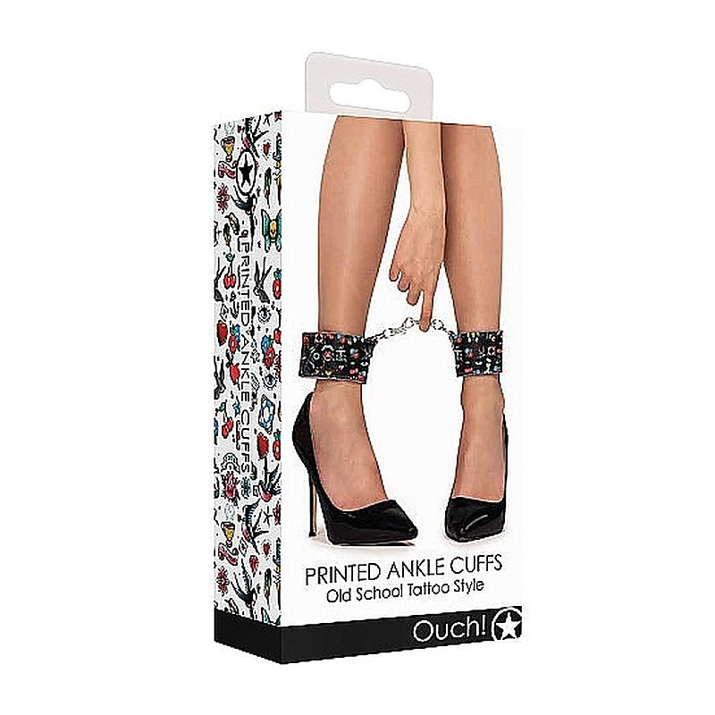 Old School Tattoo Style Printed Ankle Cuffs by Shots Toys - Cuffs And Restraints