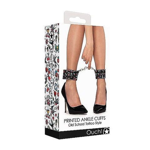 Old School Tattoo Style Printed Ankle Cuffs by Shots Toys - Cuffs And Restraints
