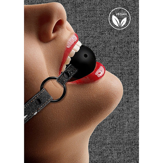 Shots Toys Breathable Ball Gag with Roughend Denim Straps - Bondage Gags and Bits