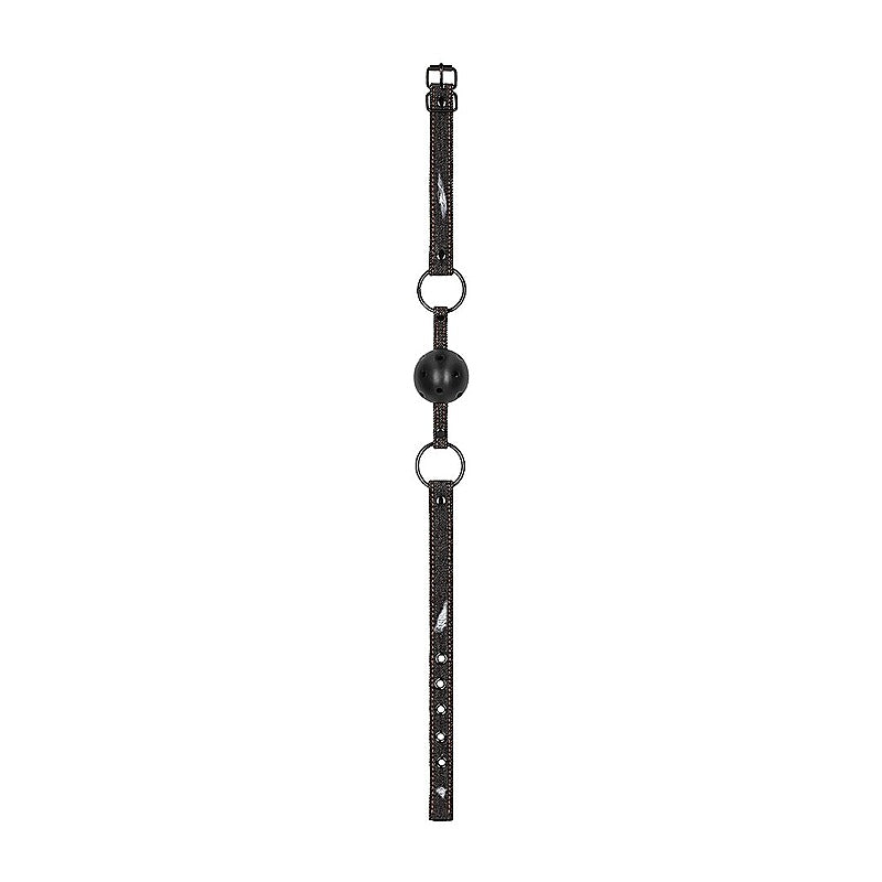 Shots Toys Breathable Ball Gag with Roughend Denim Straps - Bondage Gags and Bits