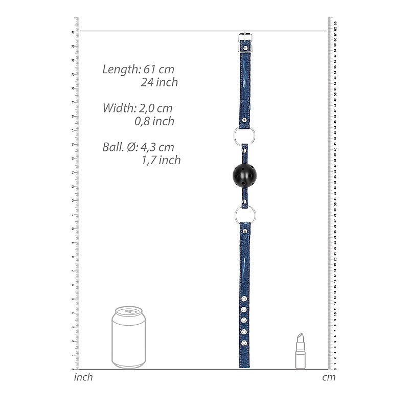 Shots Toys Breathable Ball Gag with Roughend Denim Straps - Bondage Gags and Bits