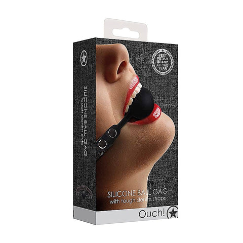 Shots Toys Silicone Ball Gag With Roughend Denim Straps - Bondage Gags and Bits