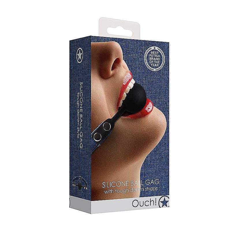 Shots Toys Silicone Ball Gag With Roughend Denim Straps - Bondage Gags and Bits