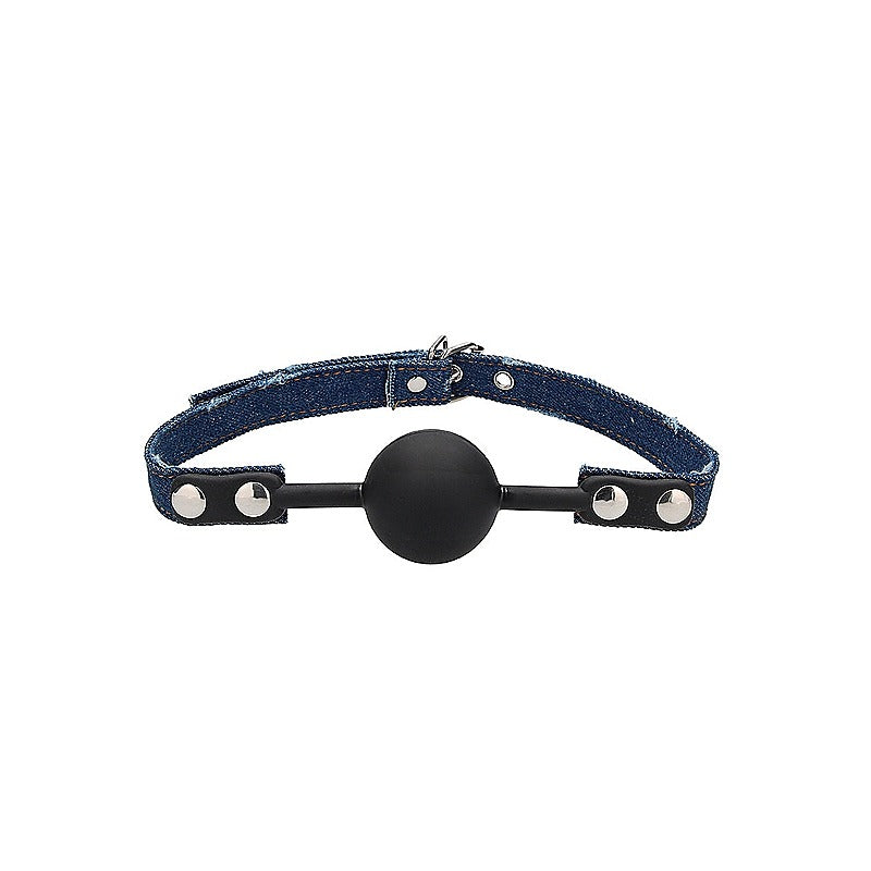 Shots Toys Silicone Ball Gag With Roughend Denim Straps - Bondage Gags and Bits