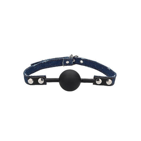 Shots Toys Silicone Ball Gag With Roughend Denim Straps - Bondage Gags and Bits