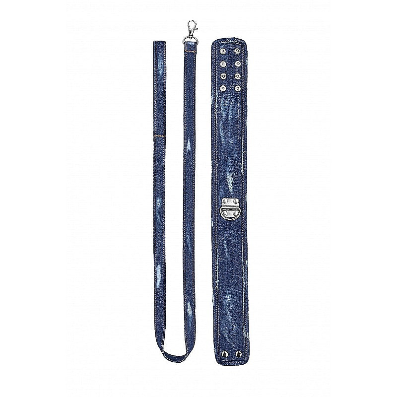 Denim Style Bondage Collar With Leash by Shots Toys - Collars and Leads