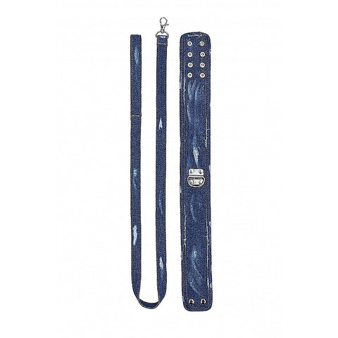 Denim Style Bondage Collar With Leash by Shots Toys - Collars and Leads