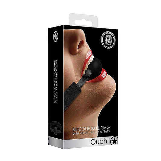 Shots Toys Velvet and Velcro Adjustable Silicone Ball Gag - Bondage Gags and Bits