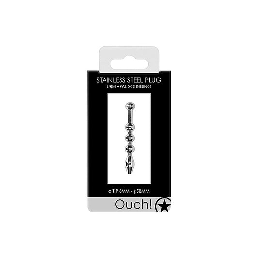 Shots Toys Urethral Sounding Solid Metal Plug 8 mm - Urethral Sounds