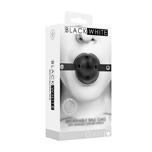 Shots Breathable BDSM Ball Gag With Bonded Leather Straps - Bondage Gags and Bits