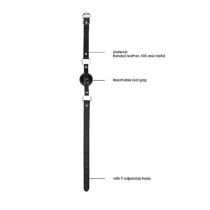 Breathable BDSM Ball Gag With Bonded Leather Straps - Bondage Gags and Bits
