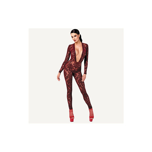 Noir Handmade Kink Royal V Neck Womens Catsuit Red - Teddies and Bodysuits