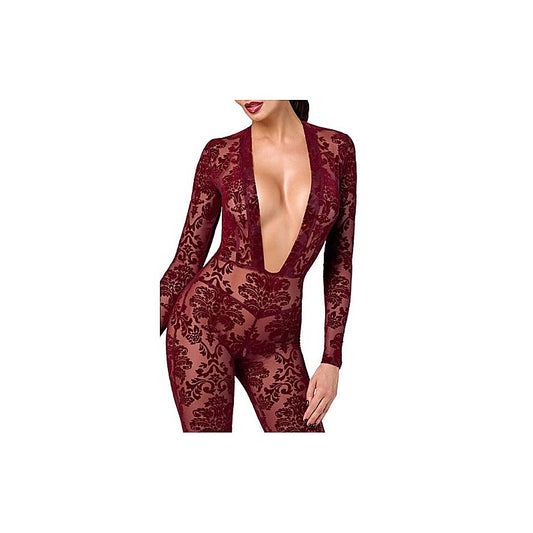 Noir Handmade Kink Royal V Neck Womens Catsuit Red - Teddies and Bodysuits