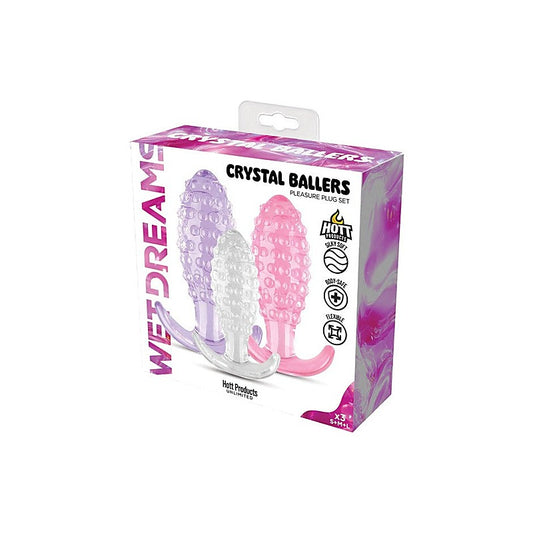 Hott Products Crystal Ballers 3 Piece Silicone Anal Plug Set - Butt Plugs