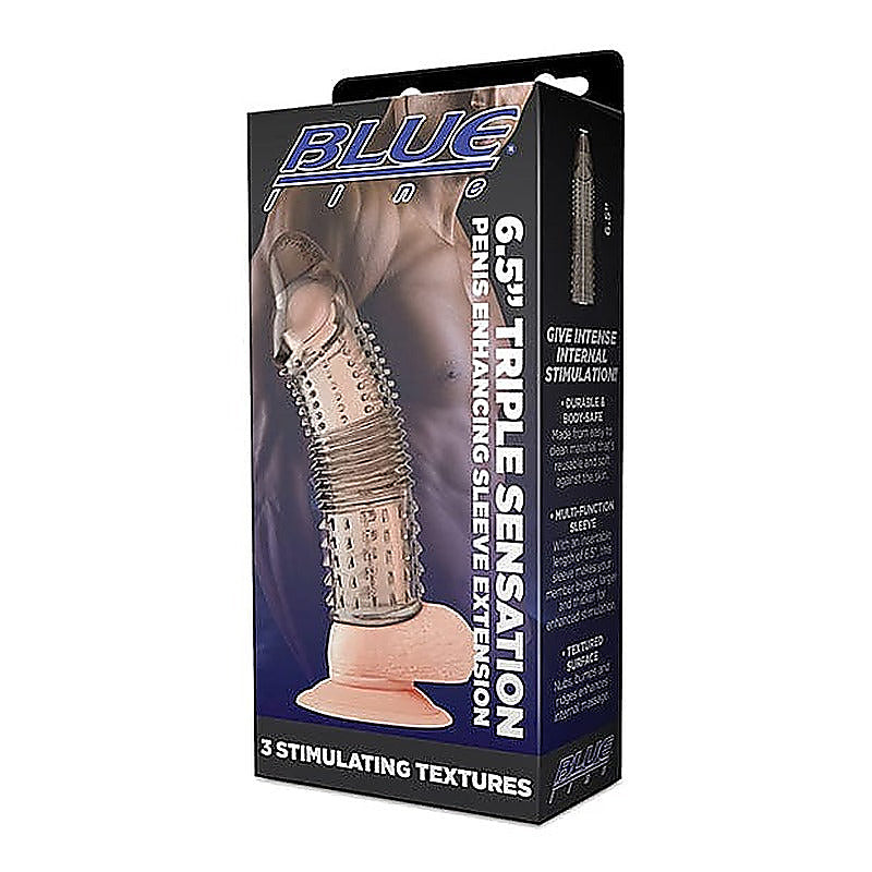 Blue Line 6.5 Inch Triple Sensation Penis Sleeve Extension - Penis Sleeves and Extenders