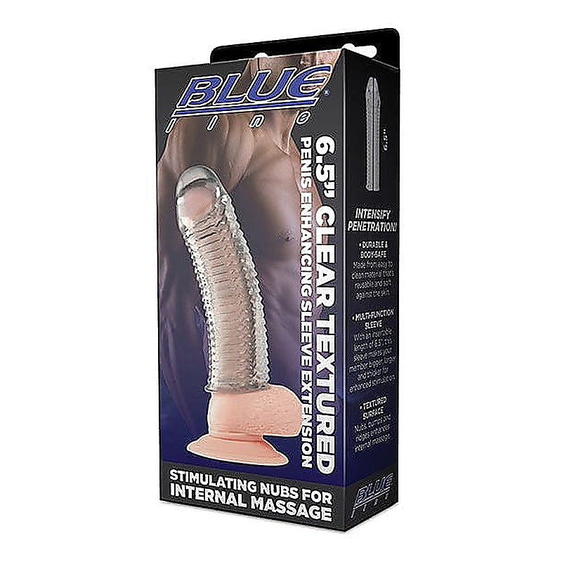 Blue Line 6.5 Inch Clear Textured Penis Enhancing Sleeve - Penis Sleeves and Extenders