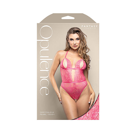 OPULENCE Crotchless Pearl Teddy Pink by Fantasy Lingerie - Teddies and Bodysuits