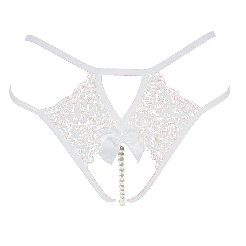 Crotchless Lace and Pearl Panties by Love In Leather - G-Strings, Panties and Shorts