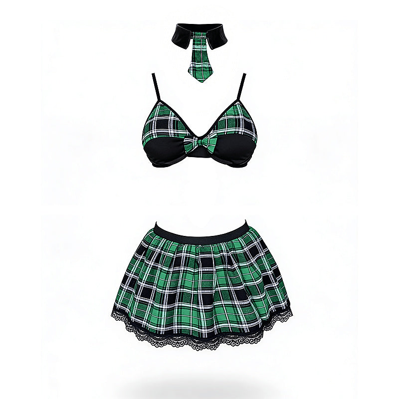4 Piece Sexy School Girls Dress Set Green by Love In Leather - Fancy Dress Ups