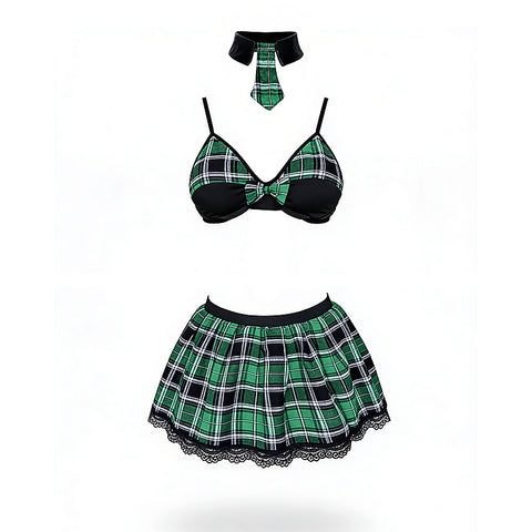 4 Piece Sexy School Girls Dress Set Green by Love In Leather - Fancy Dress Ups