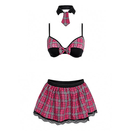 Love In Leather 4 Piece Sexy School Girls Dress Set Pink - Fancy Dress Ups