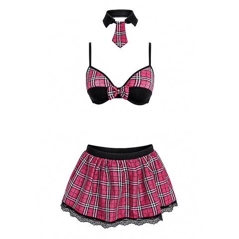 4 Piece Sexy School Girls Dress Set Pink by Love In Leather - Fancy Dress Ups