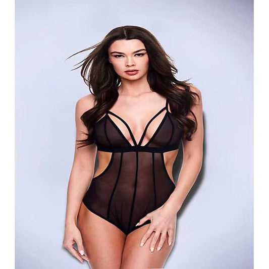 Baci Sexy Crotchless Mesh Womens Teddy Black