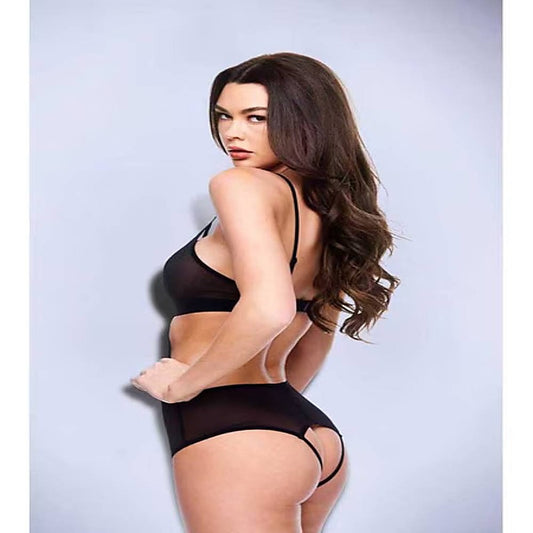 Baci Sexy Crotchless Mesh Womens Teddy Black