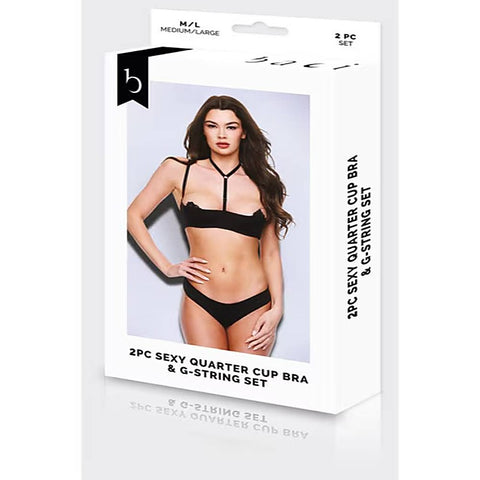 Baci 2 piece Sexy Quarter Cup Bra & G-String Set Black - Bras and Bra Sets