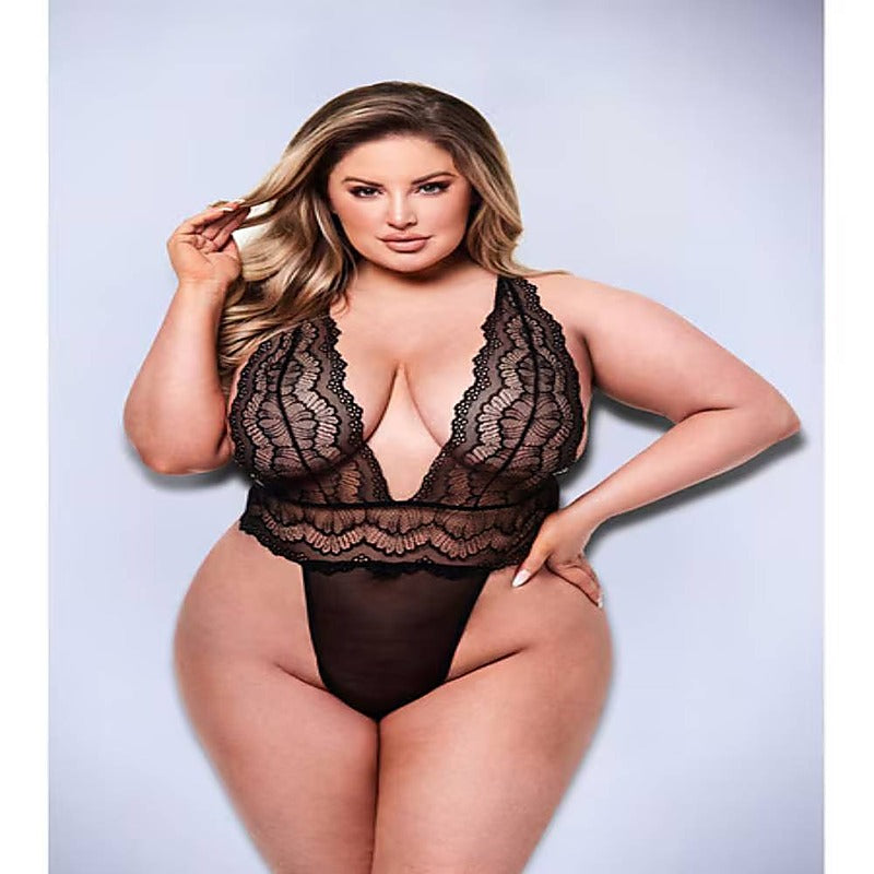 Baci Sexy Deep V Lace Womens Teddy Black - Teddies and Bodysuits