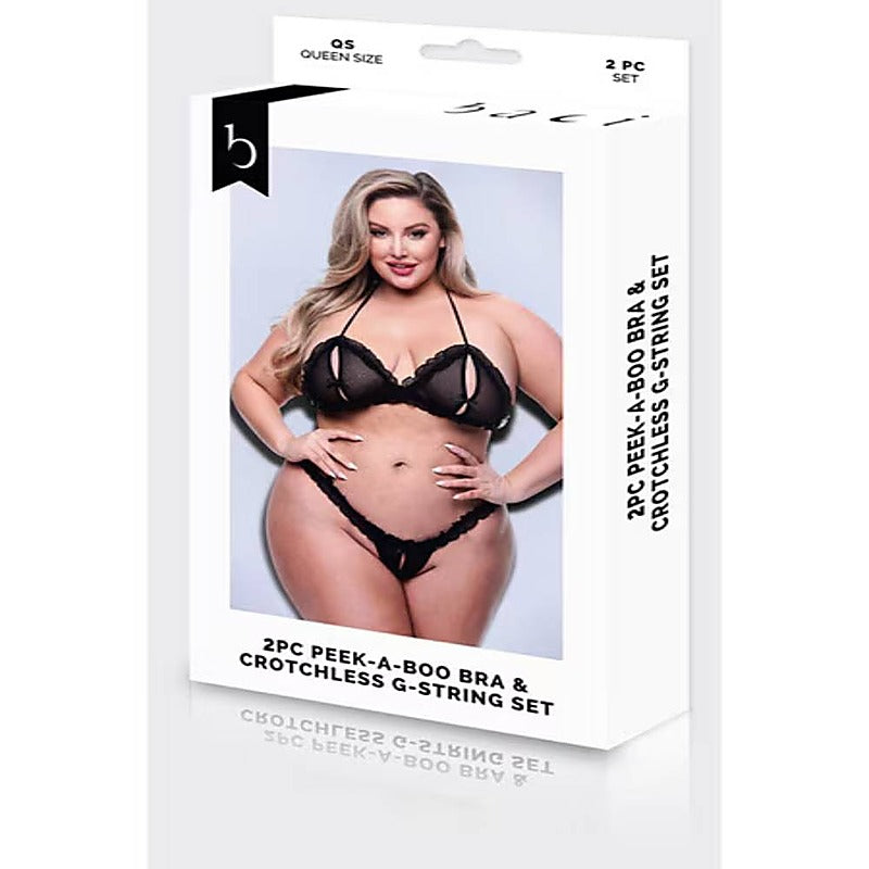 2 Piece Peek-A-Boo Bra & Crotchless G-String Set - Bras and Bra Sets