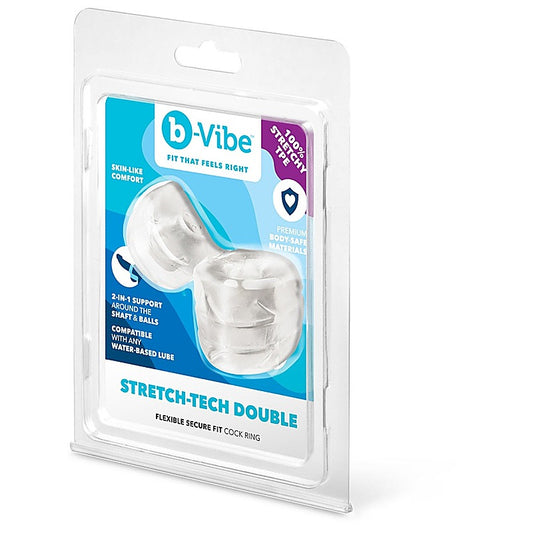 B-Vibe Strech-Tech Double Barrel Cock Ring & Ball Stretcher