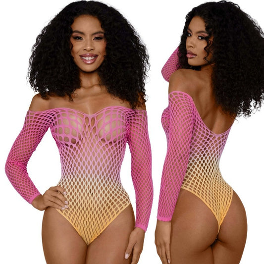 Fishnet Off The Shoulder Ombre Bodysuit OS by Dream Girl - Teddies and Bodysuits