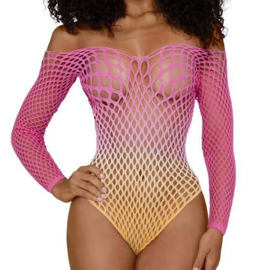Fishnet Off The Shoulder Ombre Bodysuit OS by Dream Girl - Teddies and Bodysuits