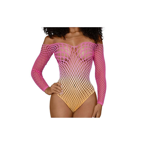 Fishnet Off The Shoulder Ombre Bodysuit OS by Dream Girl