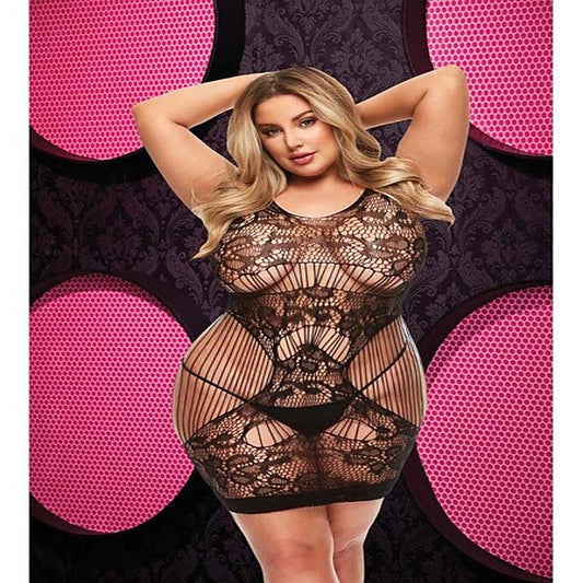 Lapdance Lingerie Lace Cut Out Womens Mini Dress Black - Body Stockings