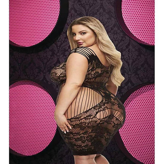 Lapdance Lingerie Lace Cut Out Womens Mini Dress Black - Body Stockings