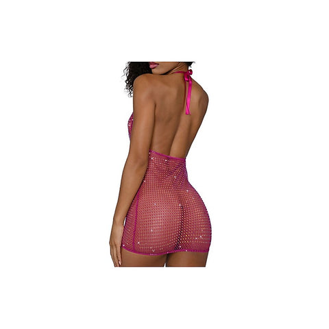 Rhinestone Cowl Neck Sexy Mini Dress Pink by Dream Girl