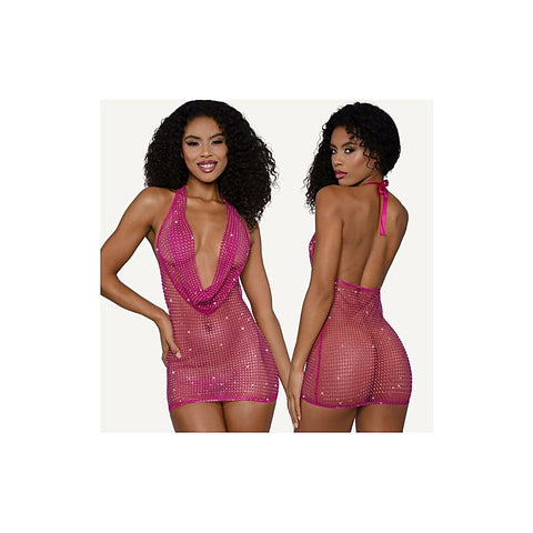 Rhinestone Cowl Neck Sexy Mini Dress Pink by Dream Girl