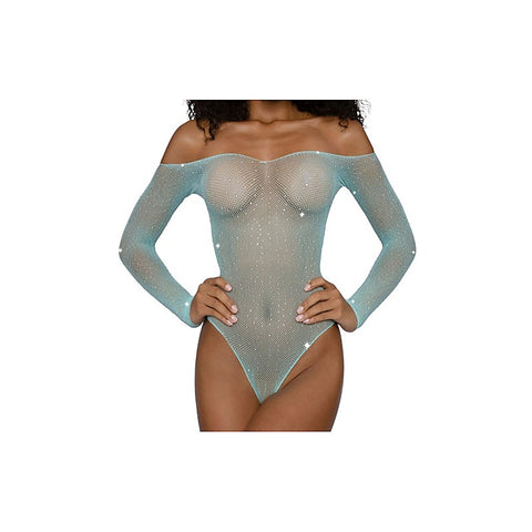 Rhinestone Off Shoulder Bodysuit OS by Dream Girl Lingerie