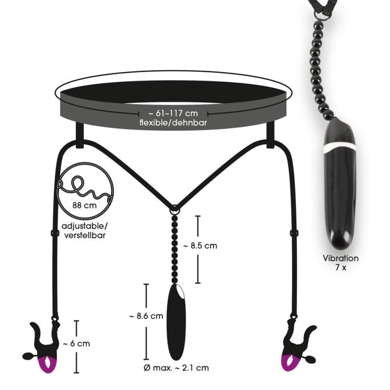 Bad Kitty Spreader String with Vibrator by Orion - Nipple and Clit Clamps