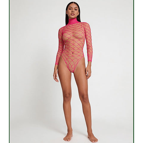 Wide Net Rhinestone Long Sleeve Bodysuit by Love In Leather