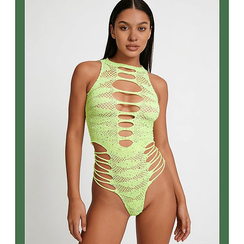 Strappy Rhinestone Sleeveless Bodysuit by Love In Leather