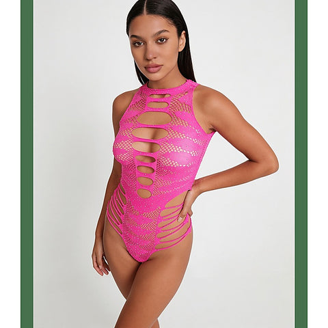 Strappy Rhinestone Sleeveless Bodysuit by Love In Leather