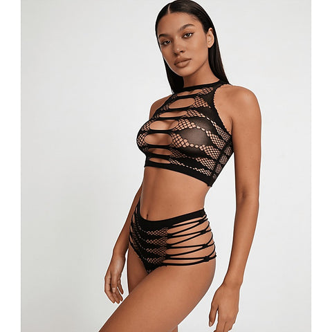 Strappy Two Piece Lingerie Set by Love In Leather