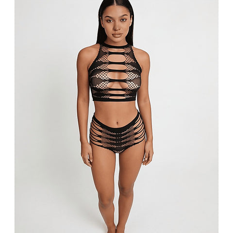 Strappy Two Piece Lingerie Set by Love In Leather