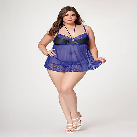Seven Til Midnight The Romantic Two Piece Babydoll Set Blue - Babydolls and Chemises
