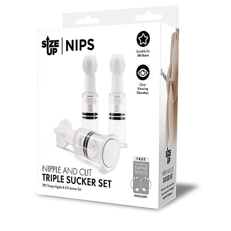 Size Up Nips Nipple and Clit Triple Sucker Set - Clit Ticklers and Pulsators